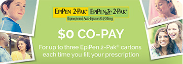 EpiPen 2-Pak® EpiPenJr 2-Pak® (Epinephrine) Auto-Injectors 0.3/0.15mg | $0 CO-PAY For up to three EpiPEn 2-Pak® cartons each time you fill your prescription